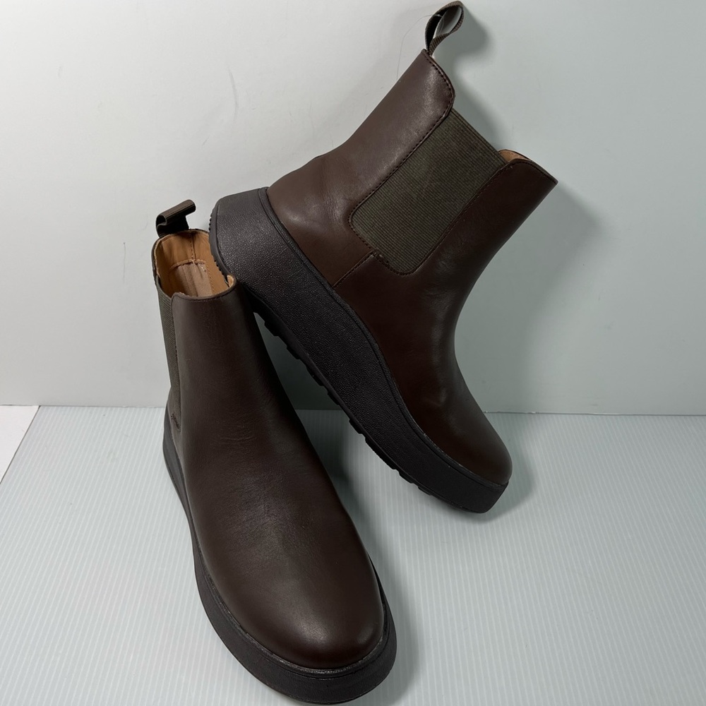 FitFlop Genuine Smooth Leather Platform Chelsea Boots - color Chocolate Brown - Picture 3 of 11